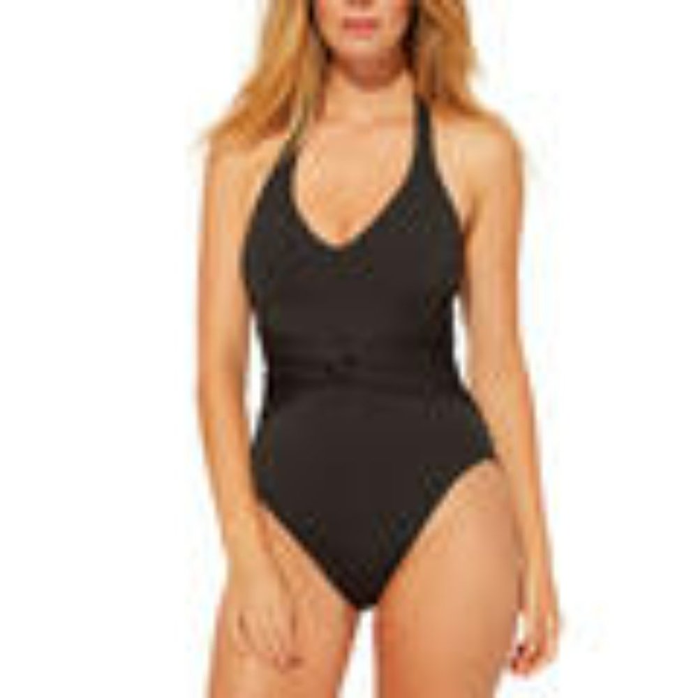 Bleu Rod Beattie Black Plunge Halter 1-pc Swimsuit 12